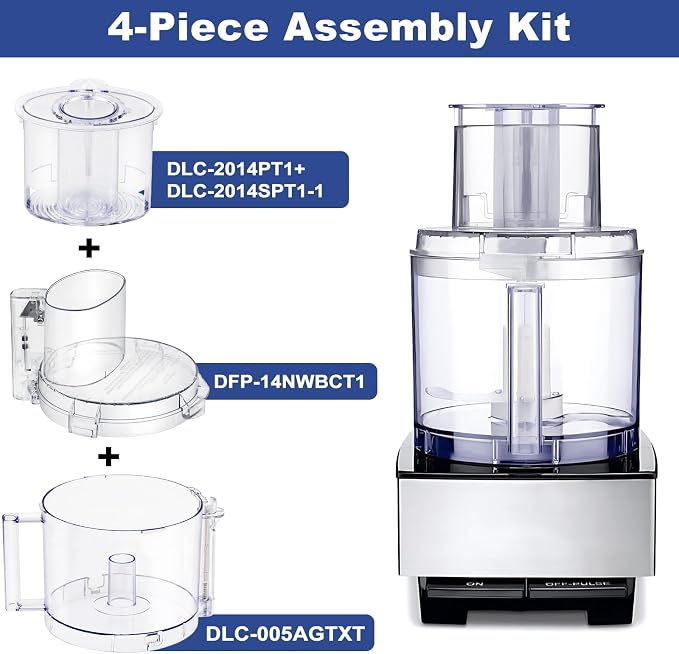 4 Locking Tabs Bowl DLC-005AGTXT1 Cover DFP-14NWBCT1 Food Processor 14-cup Work Bowl Kit Replacement with Pusher DLC-2014PT1,Fits Cuisinart DFP-14, DFP-14BCN, DFP-14BCNY