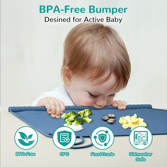 Silicone Placemat for Baby Self-Eating: Dishwasher Safe & Non-Slip for Dining Table - Table Mat for Baby 8-18 Months