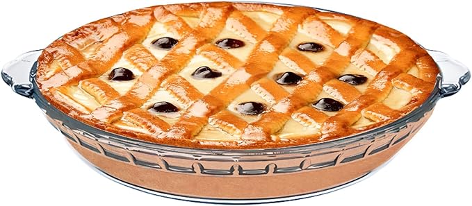 1 Pack Round Glass Pie Pans for Baking Round Baking Dishes with Handles for Apple Pie Pumpkin Pie Salads (Clear 8in)