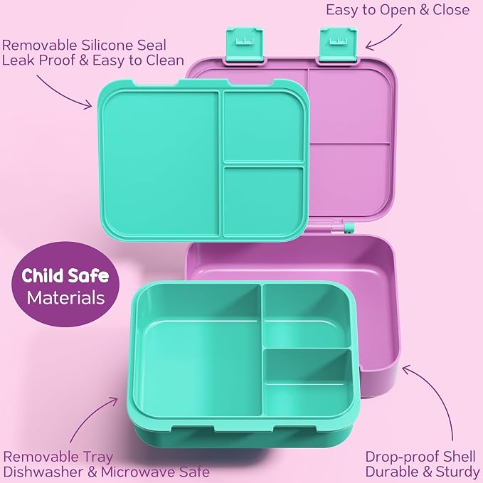 Fimibuke Bento Lunch Box for Kids - Toddler Girls Snack Bento Box Container | with 3 Compartments, 14oz Stainless Steel Water Bottle, Insulated Lunch Bag, Ice Pack Set for Ages 3-12 Daycare, Fairies