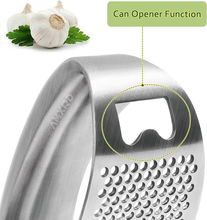 Stainless Steel Garlic Press Rocker & Silicone Peeler | Garlic Mincer Crusher Squeezer, Ergonomic Rocker, Kitchen Tool