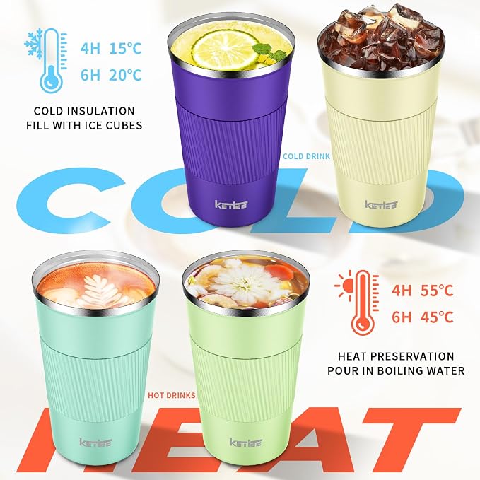 KETIEE 12oz Coffee Mug: Vacuum Insulated Coffee Cup with Leakproof Lid, Travel Coffee Mug Stainless Steel Double Walled Reusable Coffee Cup for Hot and Cold Water Coffee