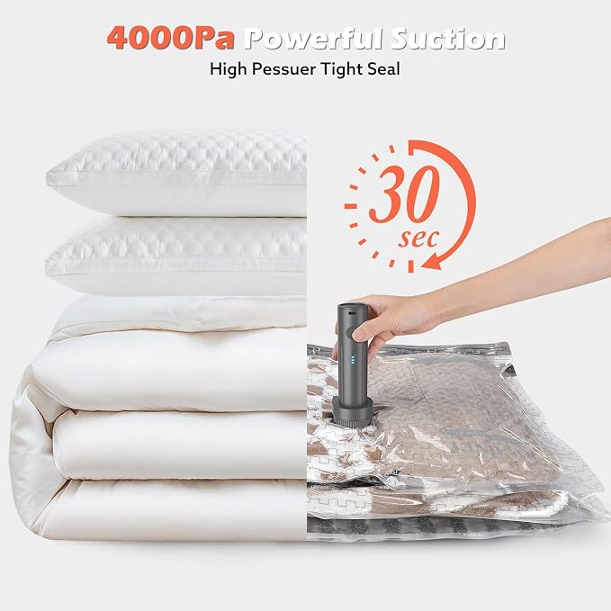Travel Vacuum Bags with Wireless Recharging Pump | 15 Pack Vacuum Seal Bags with 3 Sizes for Clothing Travel, Space Saver for Luggage, Business Trip, Home Storage