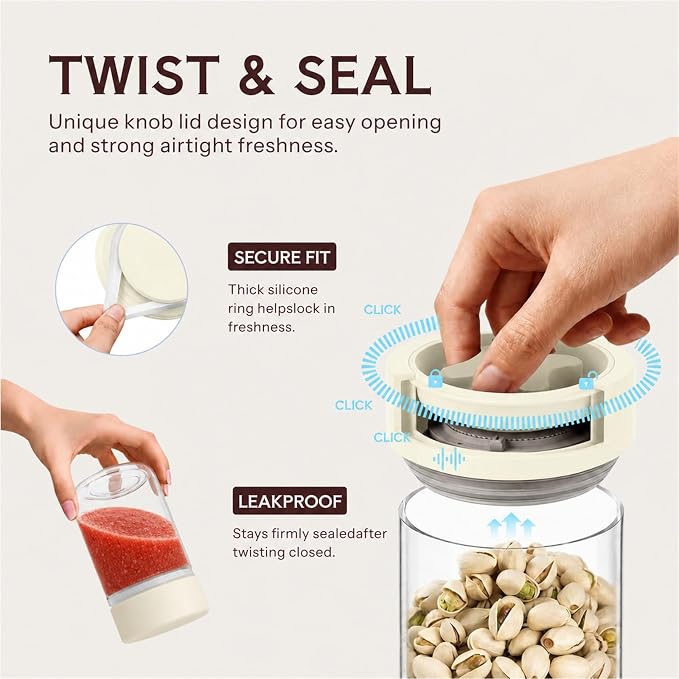 13 oz Small Airtight Glass Overnight Oats Containers with Lid | Twist Seal, Silicone Ring, Wide-Mouth Borosilicate Container for Yogurt, Chia Pudding, Fruit, Snacks and Meal Prep
