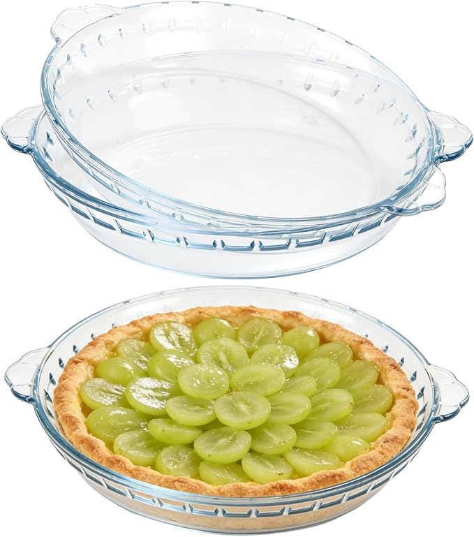 3 PCS Glass Pie Plate 9 Inch, Glass Pie Pan with Handles, 9 Inch Pie Dish for Baking, Glass Pie Plate for Baking Quiches, Tarts, Desserts, Oven & Freezer Safe Kitchen Accessories