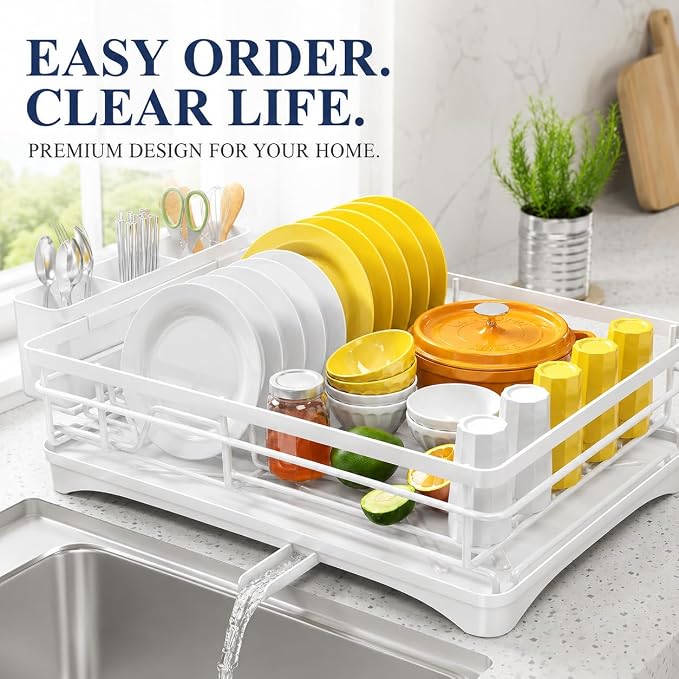 Stainless Steel Dish Drying Rack with Drainboard & Utensil Holder