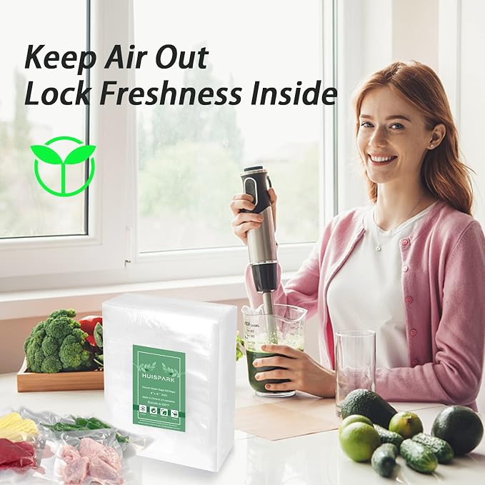 Vacuum Sealer Bags,Heavy Duty Pre-Cut Design Commercial Grade 4x6 Inch Food Sealable Bag for Heat Seal Food Storage, Seal Bag Boilsafe to 280°F Freezable, Resizable,Reuseable (100Pcs)