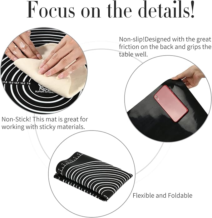 Super Kitchen Non-Slip Silicone Pastry Mat 28 ×20 for Non Stick Baking Mats | Countertop Placemats, Dough Rolling, Kneading/Fondant/Pie Crust Pad