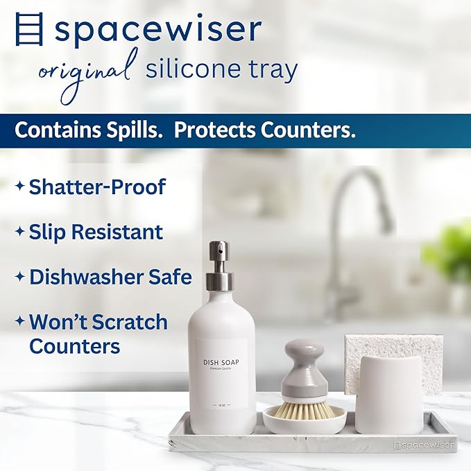 Silicone Countertop & Vanity Bathroom Tray – 2 PC 11.7" | Bathroom Tray Set, Bathroom Tray Countertop, Bathroom Counter Tray, Dish Soap Kitchen Tray & Bathroom Organizer Countertop