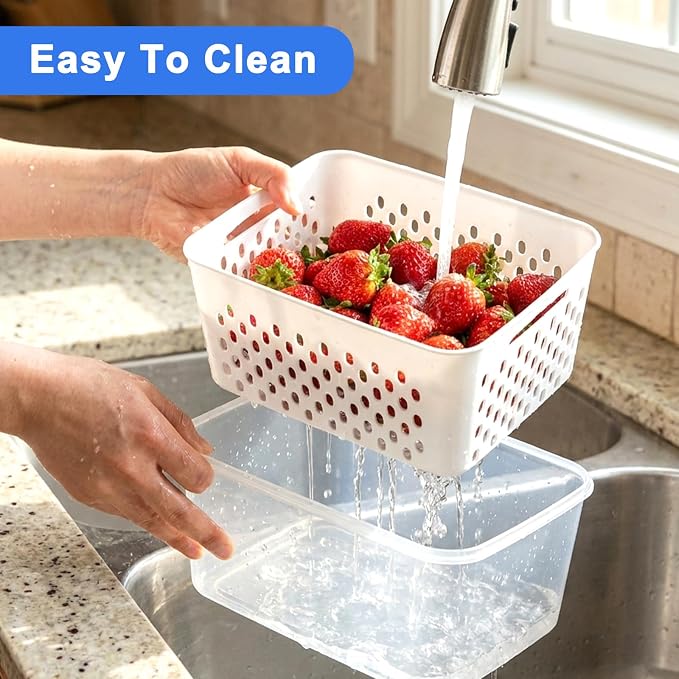 Produce Storage Containers 3-Pack – Colander Basket, Airtight for Fridge/Meal Prep
