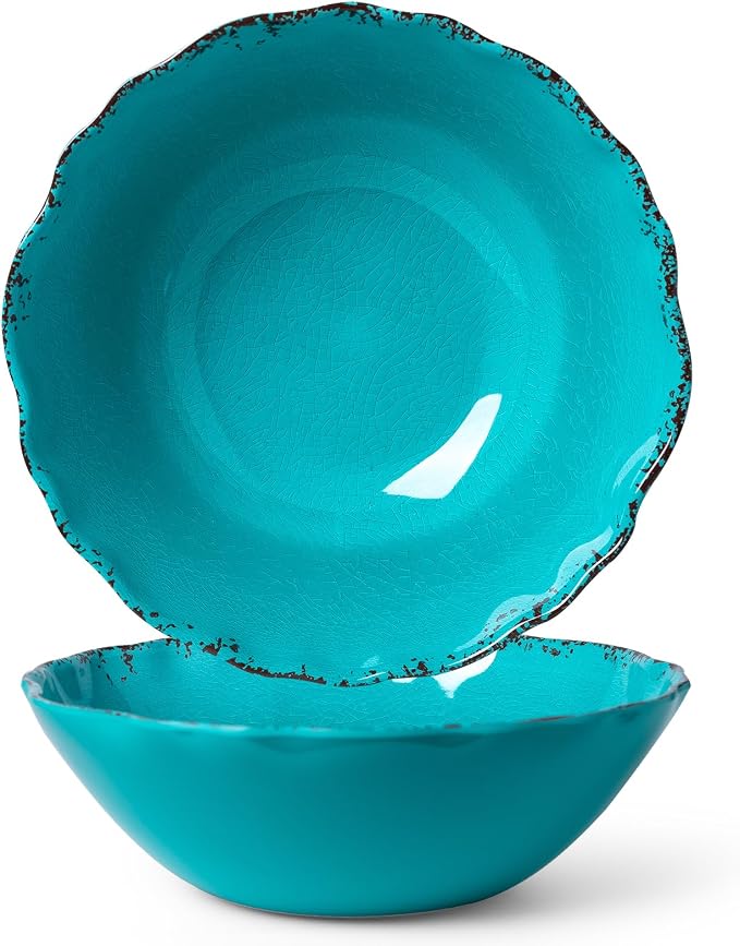 LEHAHA Vintage Melamine Salad Bowls Set, 2 pieces 130 OZ Large Pasta Bowls and Mixing Bowls, 12 inches Chip resistant Large Serving Bowls for Entertaining, Dishwasher Safe, Teal…