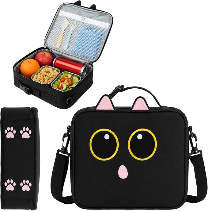 Insulated Lunch Bag lonchera for Teen Girl Boy Kid Bento Box Reusable Large Capacity Portable Waterproof Leakproof with Name Tag to School Office Picnic Travel (1PCS Lunch Bag) (Black)
