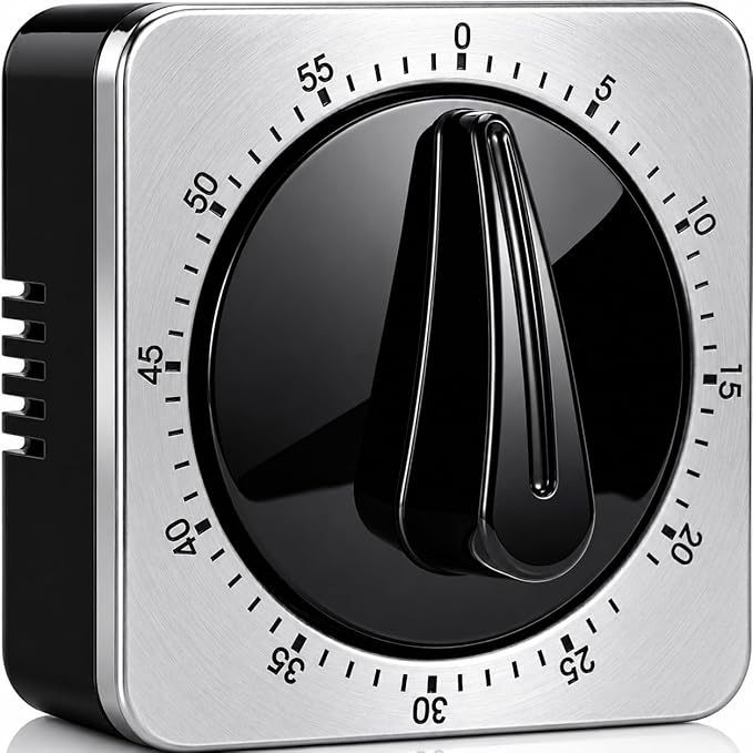 Kitchen Timers for Cooking, Chef Cooking Timer Clock with Loud Alarm - 100% Mechanical Desk Timer - No Batteries Required - Magnetic Backing, Exquisite Stainless Steel Body - Countdown Reminder