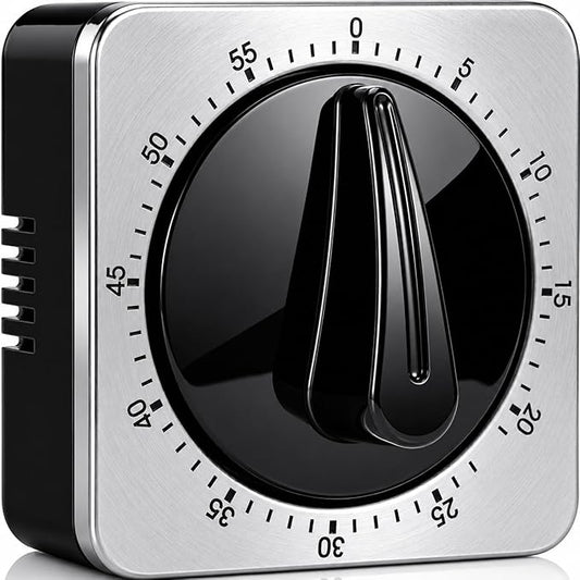 Kitchen Timers for Cooking, Chef Cooking Timer Clock with Loud Alarm - 100% Mechanical Desk Timer - No Batteries Required - Magnetic Backing, Exquisite Stainless Steel Body - Countdown Reminder