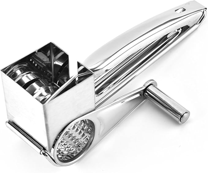 Handheld Cheese Grater Shredder, Stainless Steel | Effortless Hand Crank Rotary Design - Quickly Prep Parmesan, Vegetables, Nuts for Salads, Pasta & & Easy-Clean Kitchen Tool