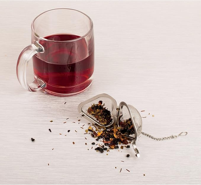 HIC Kitchen Tea Infusers, Heart-Shaped, 18/8 Stainless Steel Mesh, Set of 2, For Loose Leaf Tea and Mulling Spices