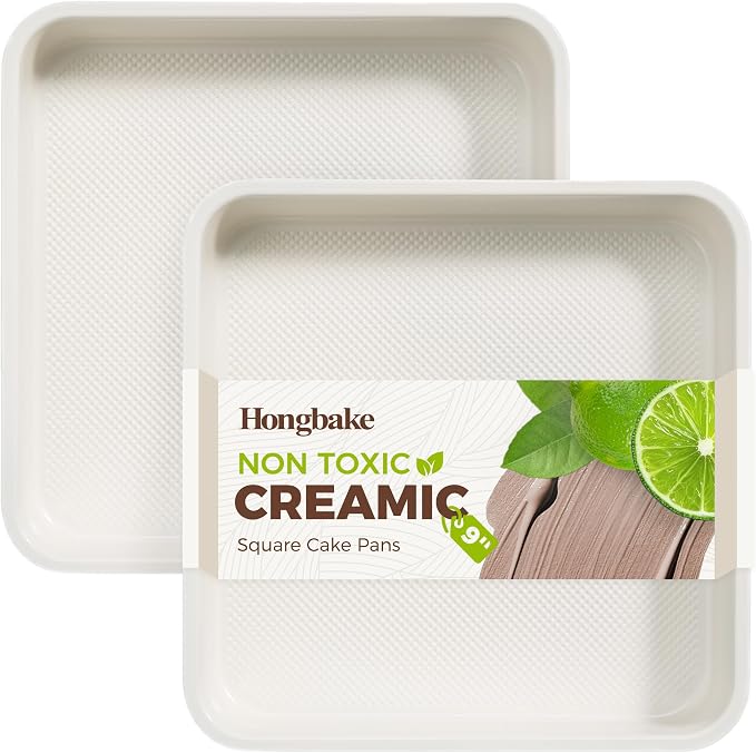 Ceramic 9x9 Baking Pan 2 Pack, Square Cake Pan with Diamond Texture, Aluminized Steel Nonstick Square Baking Pan for Brownies, Cream
