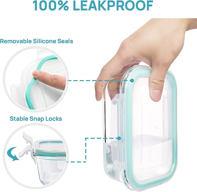 Vtopmart 8 Pack Glass Food Storage Containers with Airtight Lids | Meal Prep Lunch Containers, Leakproof, Leftover Storage, Take-out, Microwave, Oven, Freezer and Dishwasher Safe, BPA Free