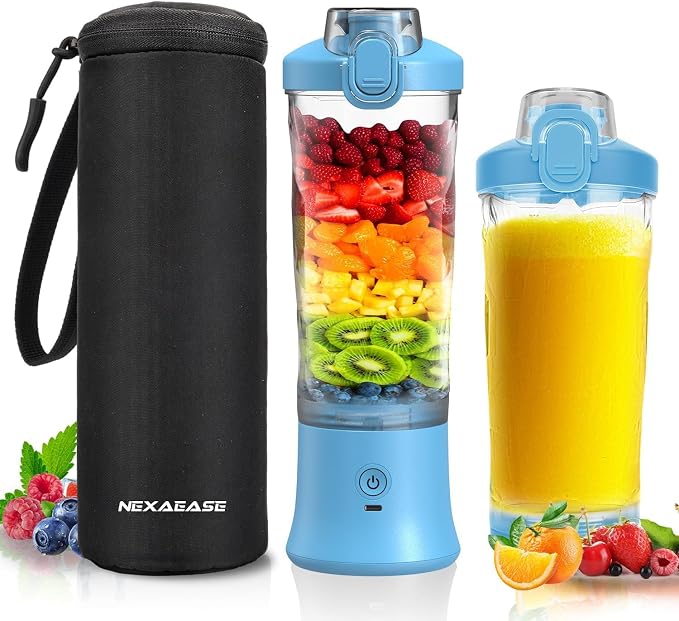 Portable Blender Personal Juicer for Shakes Smoothies with Insulated Sleeve | 20 Oz Electric Protein Shaker Bottle, Travel Lid, USB-C Rechargeable, Mini Small Cordless Blender Cup for Kitchen Travel Gym