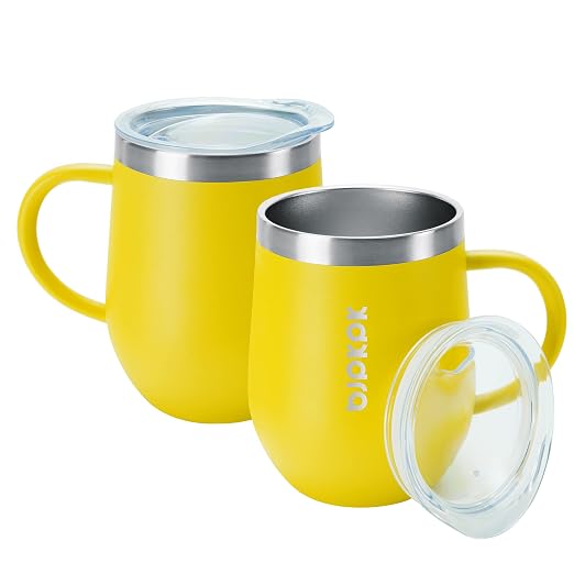 BJPKPK 2PCS Insulated Coffee Mug with Lid, 12oz Stainless Steel Tumbler | Travel Coffee Mug with Handle, Vacuum Insulated Tumbler Cup for Camping, Office, Home, BPA Free Lid, Hot & Cold