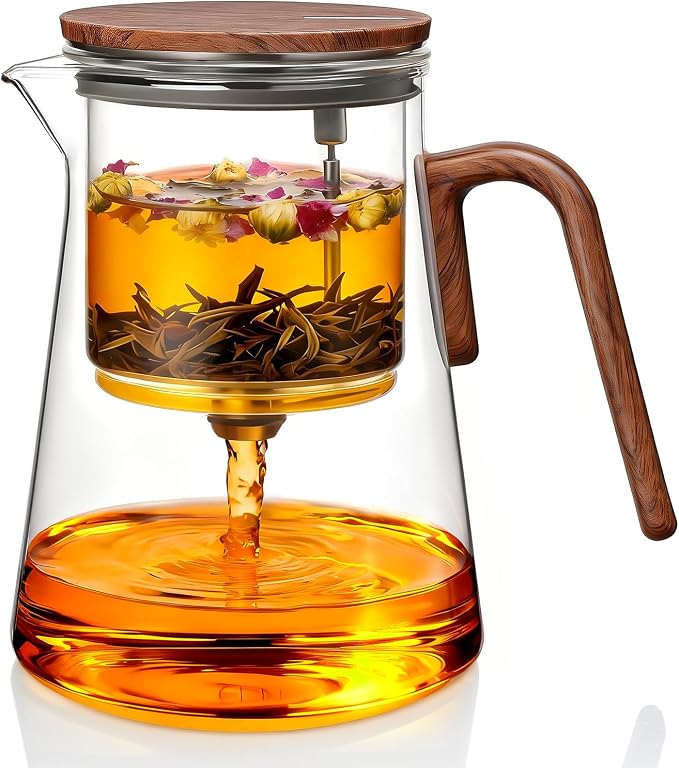 ZENS Magnetic Glass Infuser Teapot for Loose Tea, 34oz Magic Tea Maker | Enchanti Magnetic Teapot, Magic Tea Pot with Infusers for Loose Tea Steeper, Tea Lovers Gift, Walnut Pattern