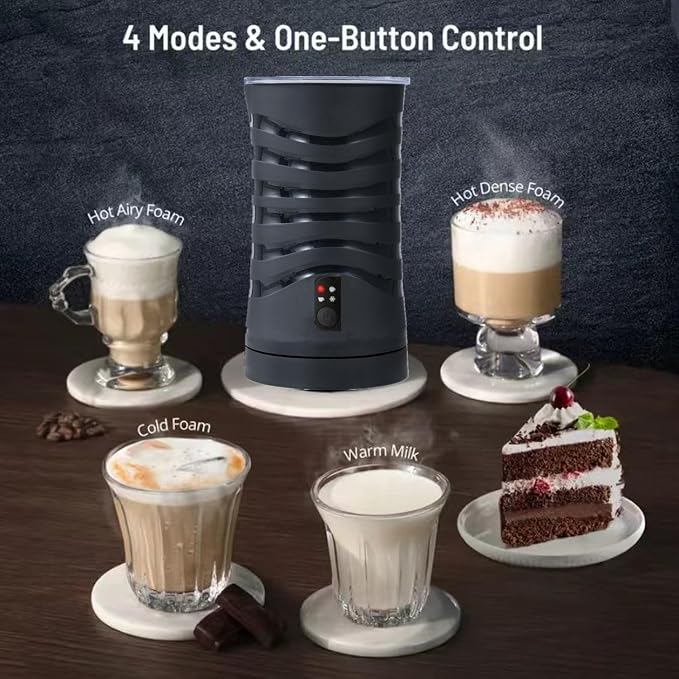 Milk-Frother, 4-in-1 Milk-Steamer-and-Frother, Hot & Cold Foam Milk Warmer with Temperature Control, Auto Shut-Off Frothers for Coffee, Latte, Cappuccino, Macchiato