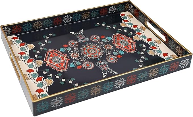 Spsyrine Serving Tray with Handles, Plastic Decorative Tray for Coffee Table, Living Room, Home Decor, 3040M
