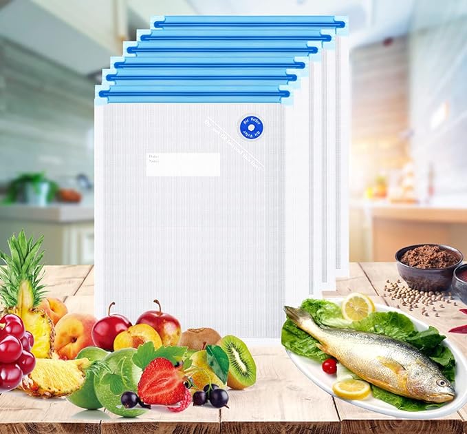 Sous Vide Bags Reusable 27Pcs, BPA Free Vacuum Sealer Bag, Vacuum Food Storage Bag for Sous Vide Cooking/Microwave Heating - 20Pcs Vacuum Zipper Bags & 2 Seal Clips & 5 Air Valves (11 * 10in) 2.9L