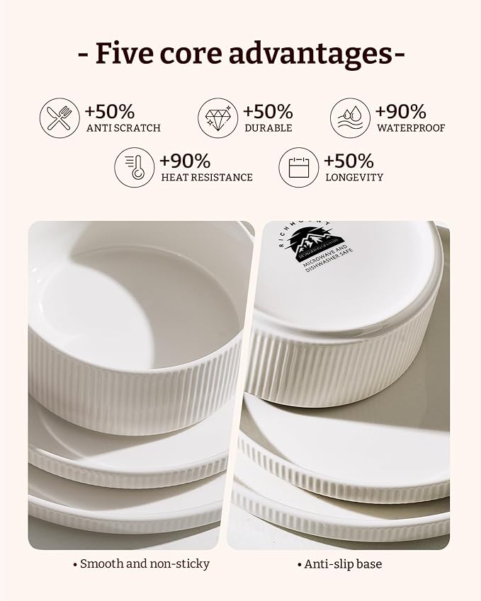 Line Porcelain Dinnerware Set, dish set for 6, White | Premium dinnerware set, chip-resistant & durable. Safe for dishwasher, microwave, oven. For daily meals to festive feasts