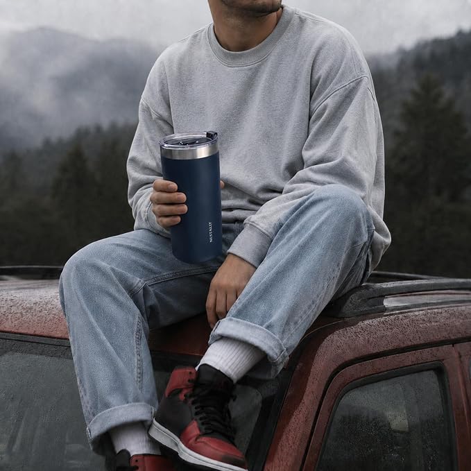 NESTALLY Crafted 20oz Stainless Steel Insulated Tumbler with Lid,Navy Blue | Stainless Steel Double Wall Vacuum, BPA Free,Travel Coffee Mug Keeping Drink Cold & Hot,Gifts for Women Men Her Him