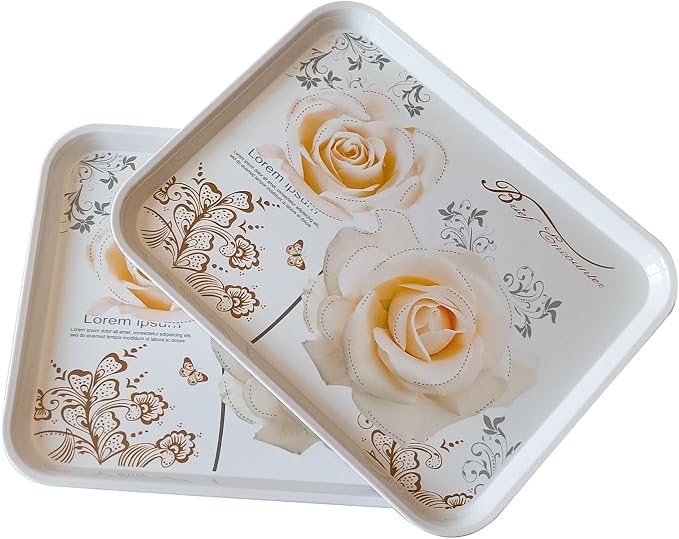 Large Floral Melamine Serving Trays 2 Pack Rectangle Food Platter | Stackable, Reusable, Raised Edge, Rectangular, Easy Clean,For Gift, Party, Decor, Home, Restaurant Use,Household Dining