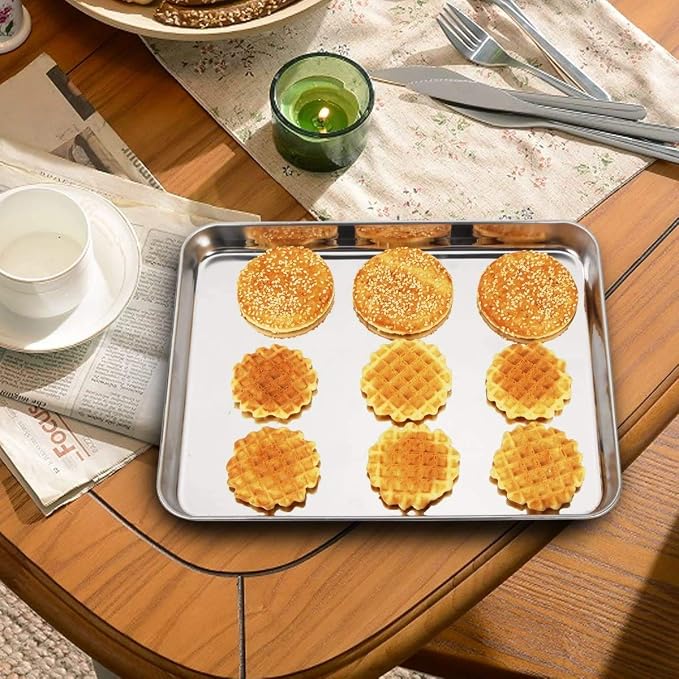 Baking Sheet with Rack Set [2 Pans + 2 Racks], Wildone Stainless Steel Cookie Sheet Baking Pan Tray with Cooling Rack, Size 12 x 10 x 1 Inch, Non Toxic & Heavy Duty & Easy Clean