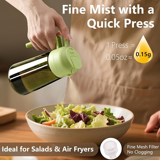 SWEET VIEW 2PCS Olive Oil Dispenser and Oil Sprayer | 16oz/470ml Glass Light-Proof Oil Pourer for Kitchen Air Fryer, Cooking, Salad, and BBQ, with Stickers