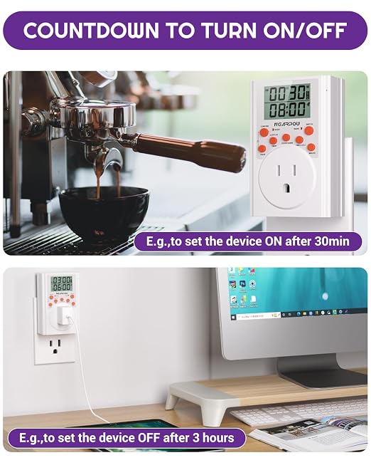 NEARPOW Infinite Cycle Digital Timer Outlet Switch, Programmable 3-Prong | Multifunctional Plug-in Electrical Timer, Energy-Saving Power Switch, Heavy Duty 15A/1800W for Household Appliances