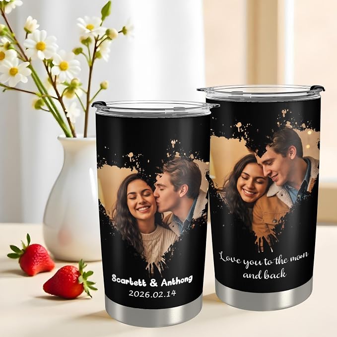 Personalized Tumbler Custom Vacuum Insulated Travel Mug Customizable Coffee Cup with Your Photos and Text Christmas Birthday Gift (Valentines Tumbler)