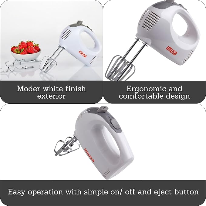 IMUSA USA Hand Mixer with Case 5-Speed ,White, Small | Ideal for Mixing and Blending Tasks