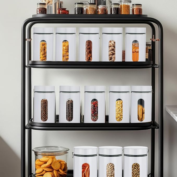 6 Pack Kitchen Canisters Set Airtight Coffee Sugar Tea Storage Jars with Window Glass Stainless Steel Containers with Lids for Flour Cookies Spices Grains Kitchen Decorations(White,32 oz)