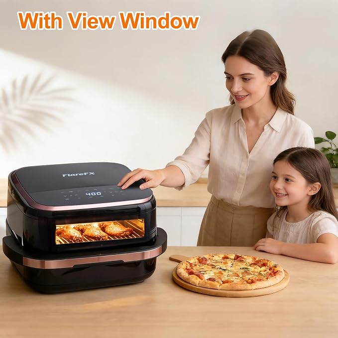 4.5QT Air Fryer Pizza Oven with 11 Presets Fits 11'' Pizza & 32 Chicken Wings, Flat Air Fryers with Dual Heating & Touch Display, Nonstick Crisps Airfryer for Cooking, Dehydrate, Reheat & More