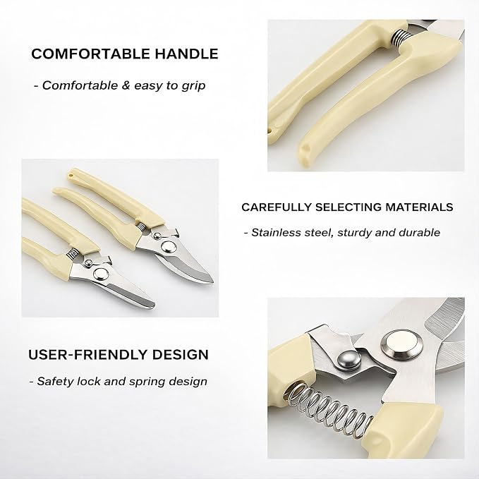 Pruning Shears,Ahoooot 2Pcs Pruning Shears for Gardening,Professional Garden Shears for Flowers, Bonsai and Fruits Picking (1pc Straight & 1pc Curved)
