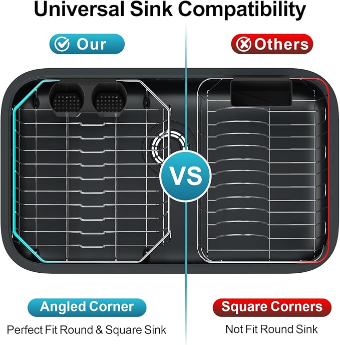Small in Sink Dish Drying Rack - Stainless Steel for RV Kitchen | Compact Design for Apartments, 1-2 Person, Utensil Holder, Cup Hooks, Angled Corners Fit Square & Round Sinks, 11.6" x 13.4"