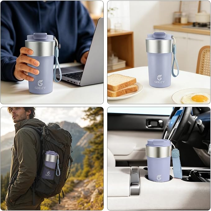 Insulated Travel Coffee Mug, 17oz Stainless Steel Leakproof Flip Straw Cup | Double Wall Vacuum Insulated, BPA-Free Material, Reusable Tumbler for Hot & Cold Drinks, Classic Black, Fits Car Cup Holders