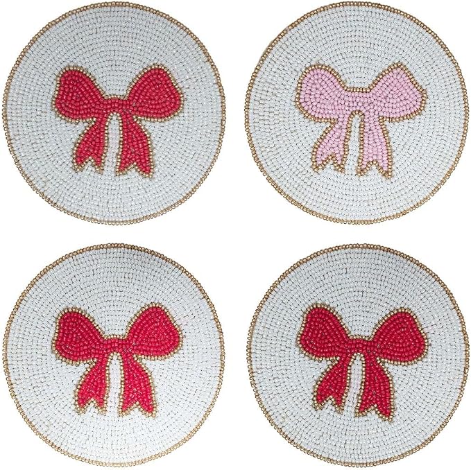 Folkulture Cute Coasters Set of 4,Beaded Handmade Boho Drink Coasters | Decorative Table Decor for Coffee & Cocktails, Table Décorations Gift for Her
