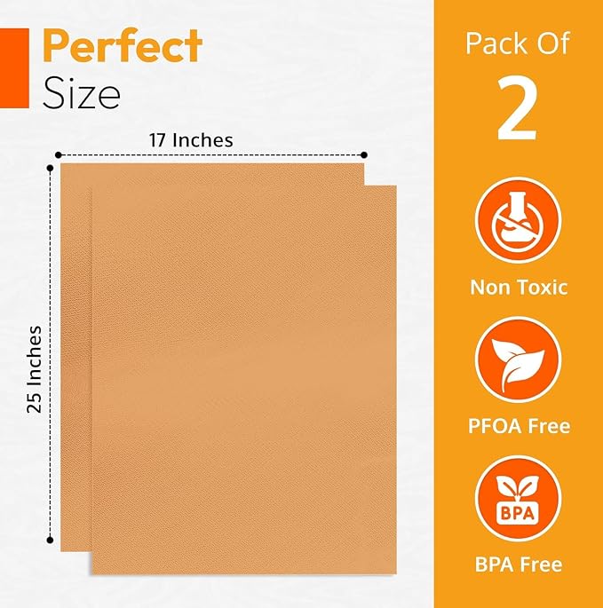 Oven Liners for Bottom of Oven - 17"x 25" Large Heavy Duty Non-Stick 2 Pack | Resistant to 500°F, BPA & PFOA Free, Reusable, Fits Electric, Gas, Toaster, Microwave Ovens & Grills, Spill Guard, Copper