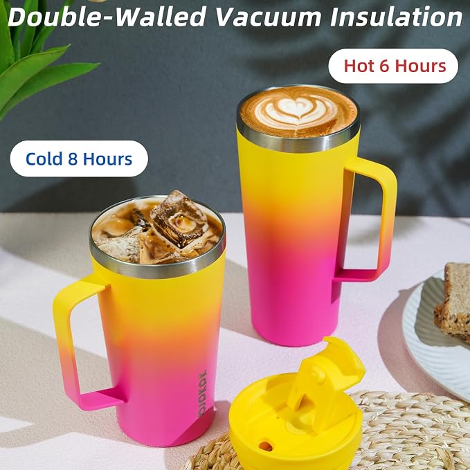 BJPKPK 30oz Insulated Tumbler with Handle, Lid & Straw, Stainless Steel | Double Wall Vacuum Insulated Coffee Travel Mug - Keeps Cold & Hot, BPA Free, Cupholder Fit for Office, Gym & Travel