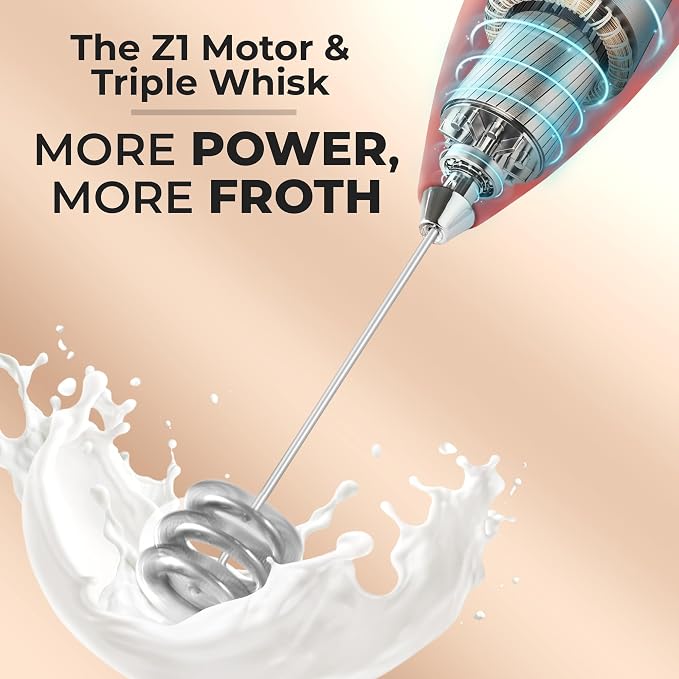 Zulay Kitchen Powerful Milk Frother Wand With Duracell Batteries - Ultra Fast Handheld Drink Mixer - Electric Whisk Foam Maker for Coffee, Lattes, Cappuccino & Matcha - Triple Whisk - Maroon Red