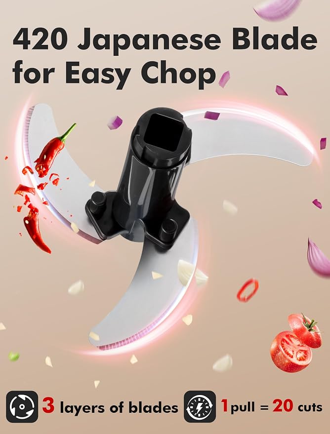 GDL Food Chopper, Vegetable Chopper, Pull String Onion Chopper Dicer, 800ML | Manual Chopper Dicer for Oinon, Garlic, Nut, 420 Stainless Steel Blade, Dishwasher Safe, Fast Cutting, Anti-Slip Base, No BPA