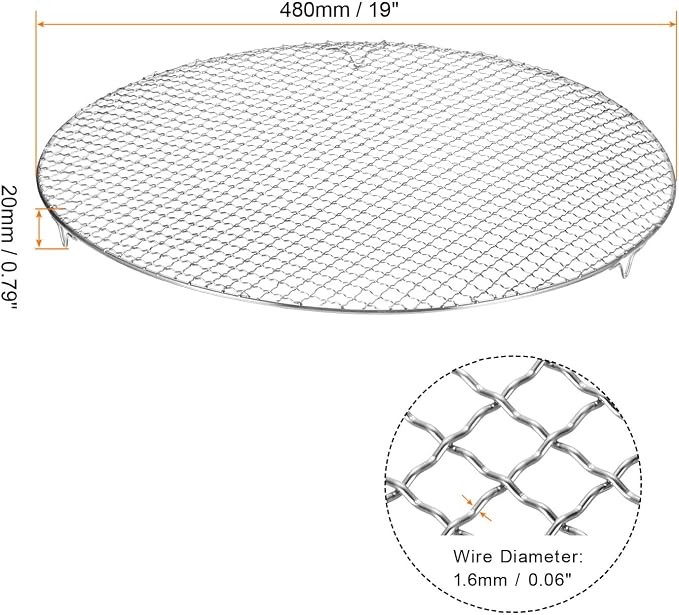 HARFINGTON Round Cooking Rack 19-inch Stainless Steel Cross Wire Barbecue Grill Net with 20mm Legs for Cooking Baking Steaming BBQ