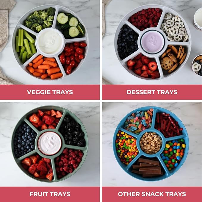 Heavy-Duty Divided Serving Tray with Leakproof Lid - 6 Divided Compartments to Serve & Store Food, Fruit and Veggie Trays, Party Platters- Made In USA by TEGRIWARE (Radiant Red)