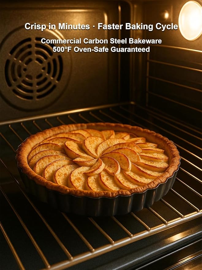 11 Inch Quiche Pans with Cake Server. Removable Bottom, Non-Stick Coating, Rugged Carbon Steel for Tart Quiche Pie Baking. Gift for Women Wife Christmas Thanksgiving Party Festival Family