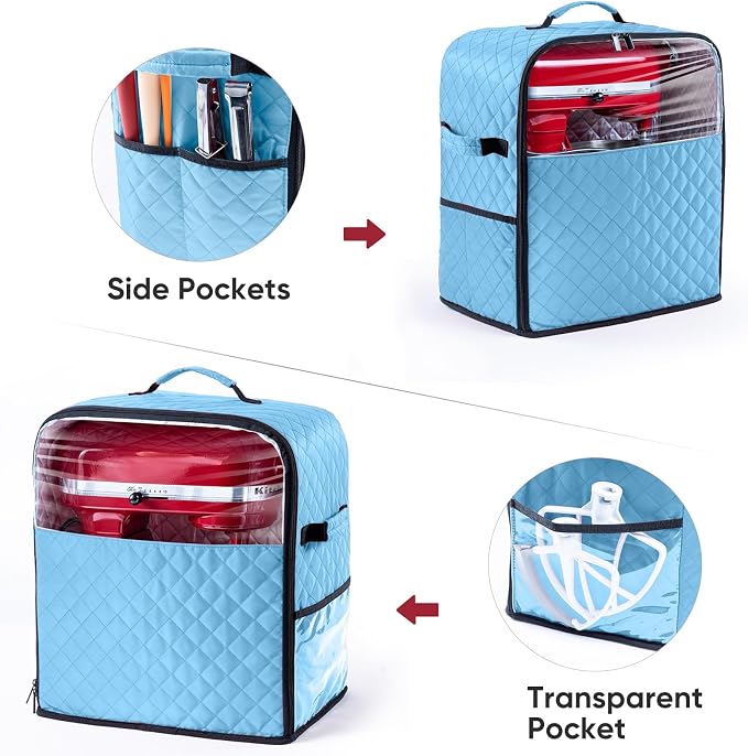 BAGSPRITE Stand Mixer Cover with Appliance Sliders Base Compatible with KitchenAid Mixer-Storage Bag for 4.5/5 Quart with Pockets for Kitchen Aid Accessories and Attachments